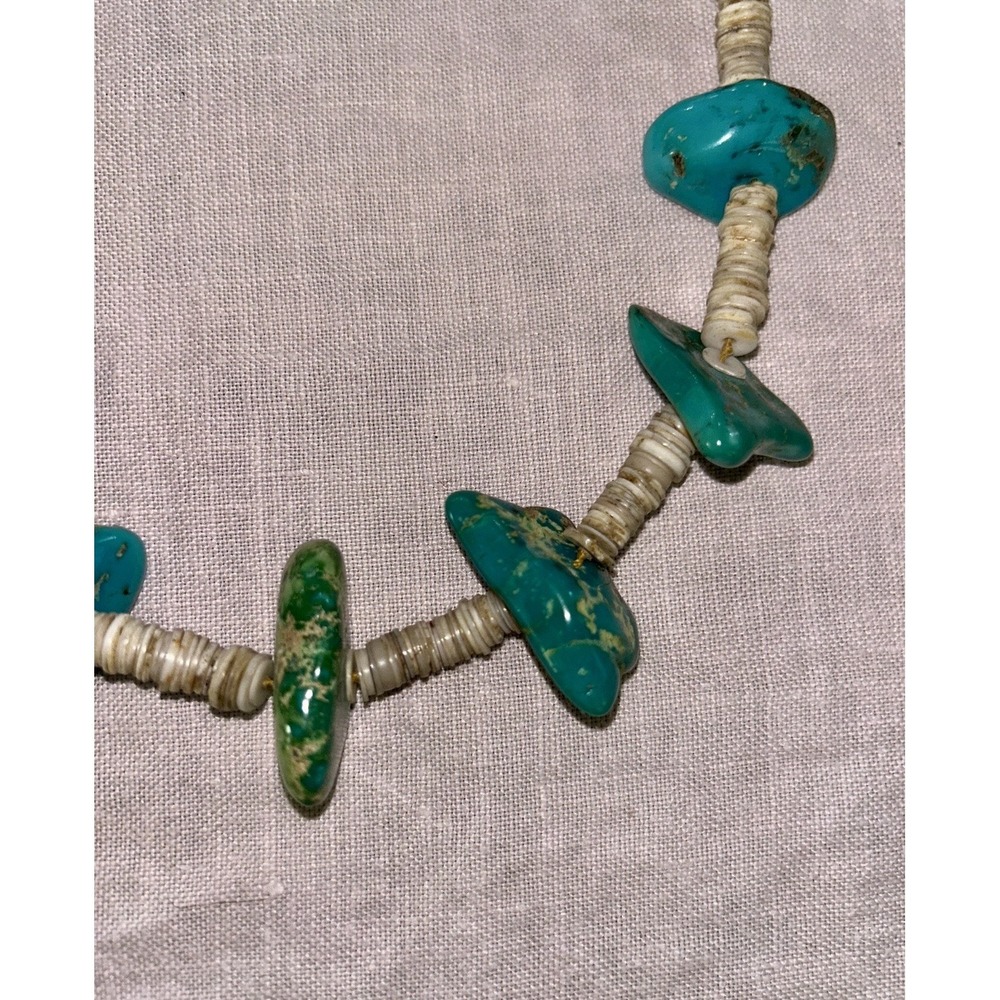 Vintage Taxco TD-29 Heishi Turquoise Slab Necklace Native Mexico Heavy Navajo? - Picture 2 of 7